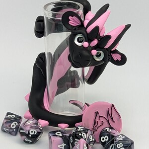 Black and Pink Dice Dragon Guardian Polymer Clay Figure
