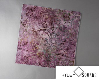 Artisan Batik Violet Floral Scroll Pocket Square/Handkerchief/Fashion