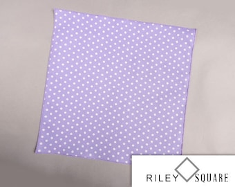 Polka Dot Pocket Square, White on Lavender/Wedding Handkerchief/Fashion Accessories