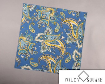 Blue and Yellow Paisley Pocket Square/Handkerchief/Fashion