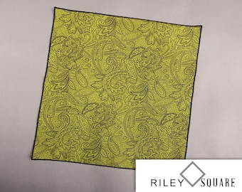 Black Paisley on Lime Pocket Square/Handkerchief/Fashion Accessories