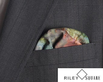 Magenta, Blue and Green Batik Marble Print Pocket Square/Handkerchief/Fashion