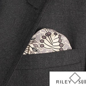Liberty of London Grey, White and Yellow Pocket Square/Handkerchief/Fashion