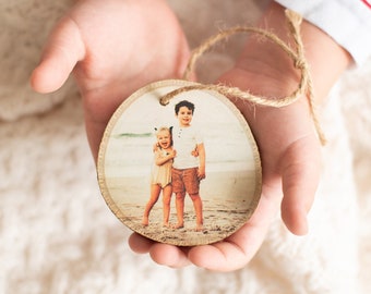 Personalized Photo Christmas Ornament: Rustic Wood Slice Ornament