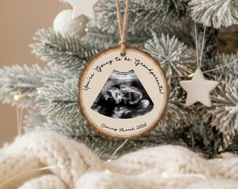 Pregnancy Announcement Ornament, Personalized Ultrasound Grandparent Gift, You're Going To Be a Grandma, Rustic Christmas Pregnancy Reveal