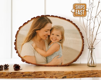 Personalized Photo Gift for Mom – Mother’s Day Keepsake on Rustic Wood Slice