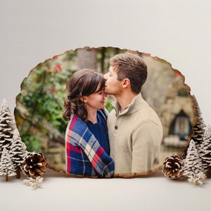 Custom Christmas Photo Gift, Our First Christmas Wooden Picture Frame, Custom Photo on Wood, Rustic Wood Engraved Photo, Gift for Him or Her image 2