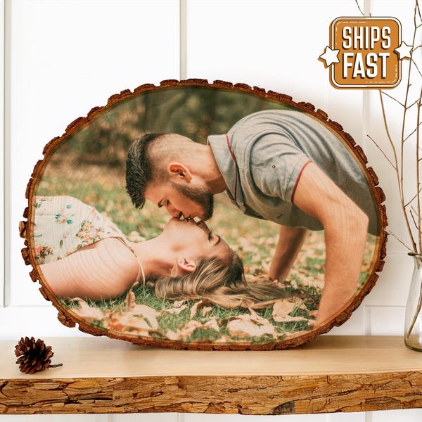 Smaller Photo on Wood, Picture on Wood Slice, 5th Anniversary Gift, Housewarming Present, Rustic Home Decor, Newlywed Gifts, New Home Art