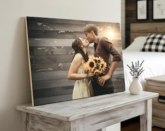 Custom Photo on Wood – Picture Printed on Wood with Rustic Pallet Background, Personalized Wooden Print, Farmhouse Wall Art