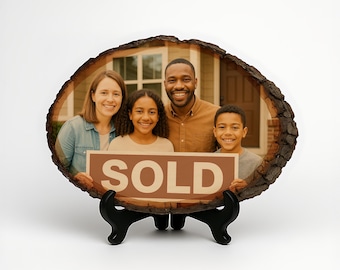 Housewarming Gift – Custom Photo on Wood – Personalized Basswood Print with Bark Edge – New Home Gift for Couple, Family, or Realtor