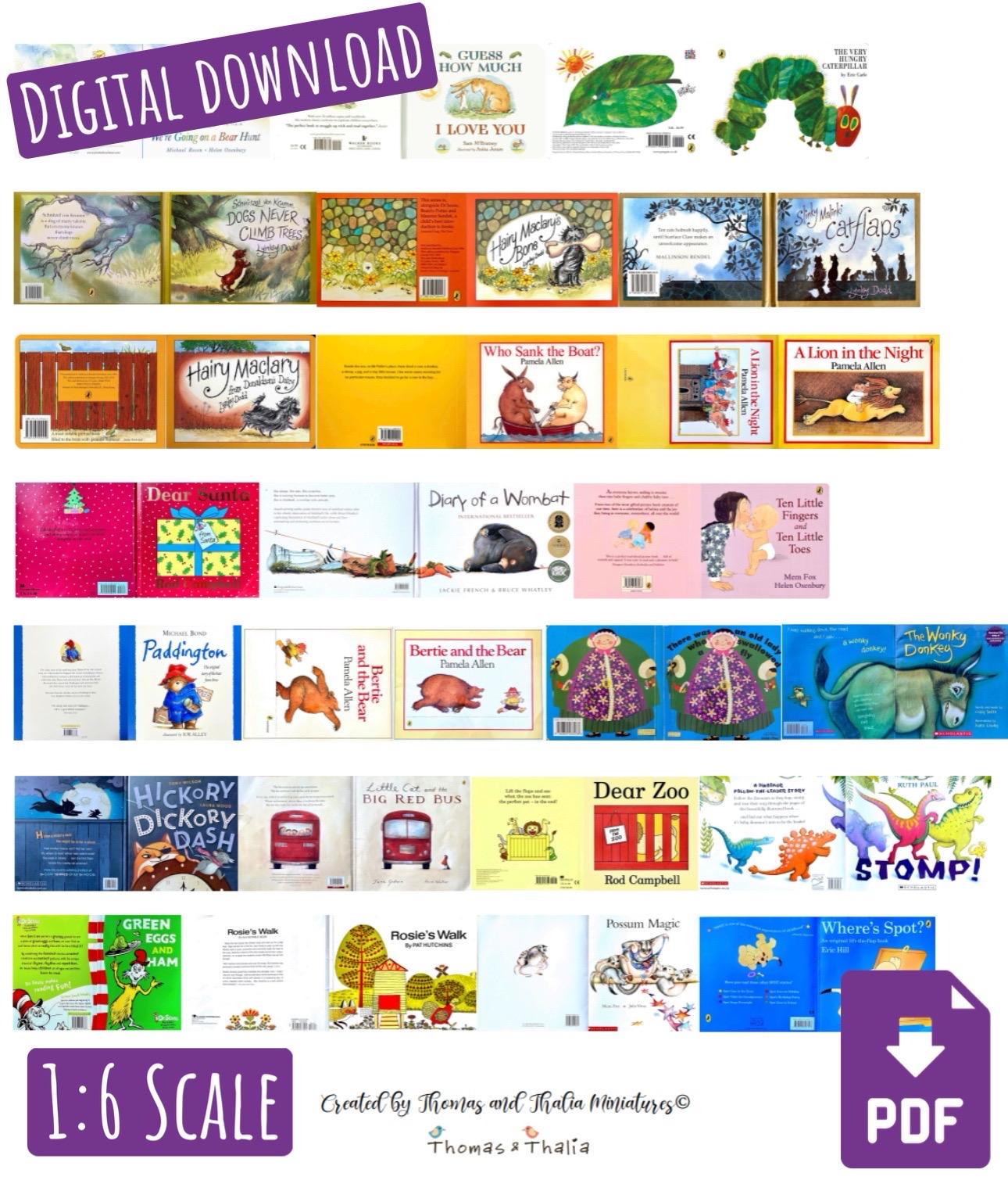 1:6 Scale Miniature Children's Picture Book Covers - Pack 3. Dollhouse. Printable. DIGITAL DOWNLOAD ONLY.