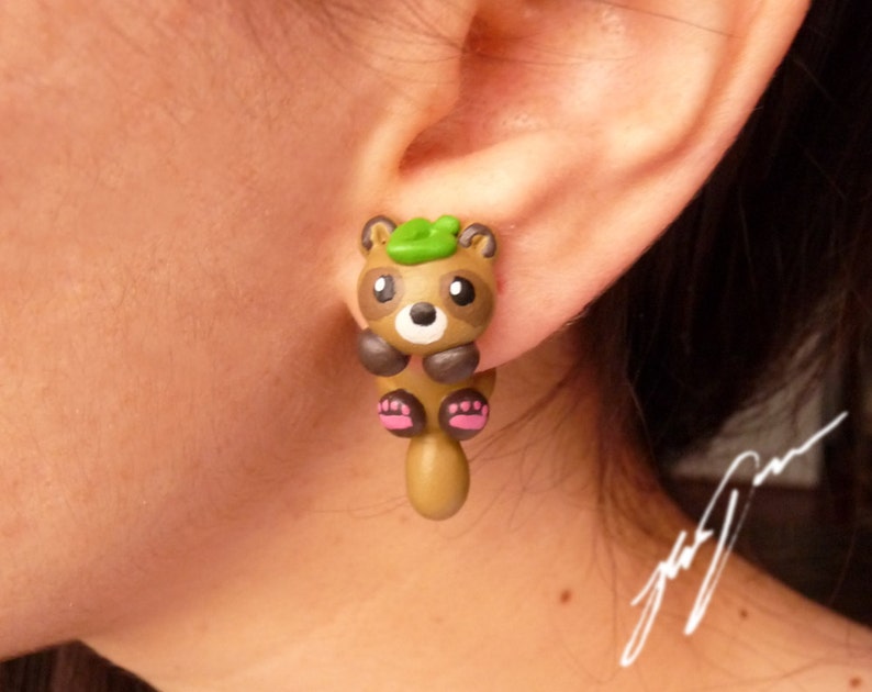 jewelry Tanuki Earrings cute two part stud fake gauge
