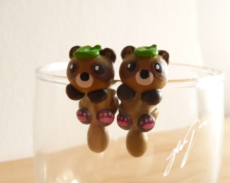 jewelry Tanuki Earrings cute two part stud fake gauge