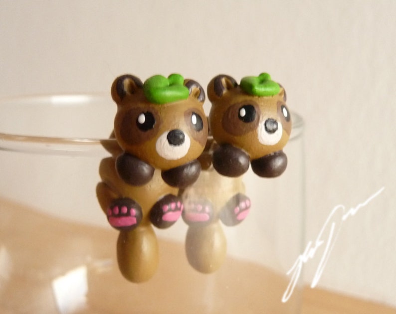 jewelry Tanuki Earrings cute two part stud fake gauge