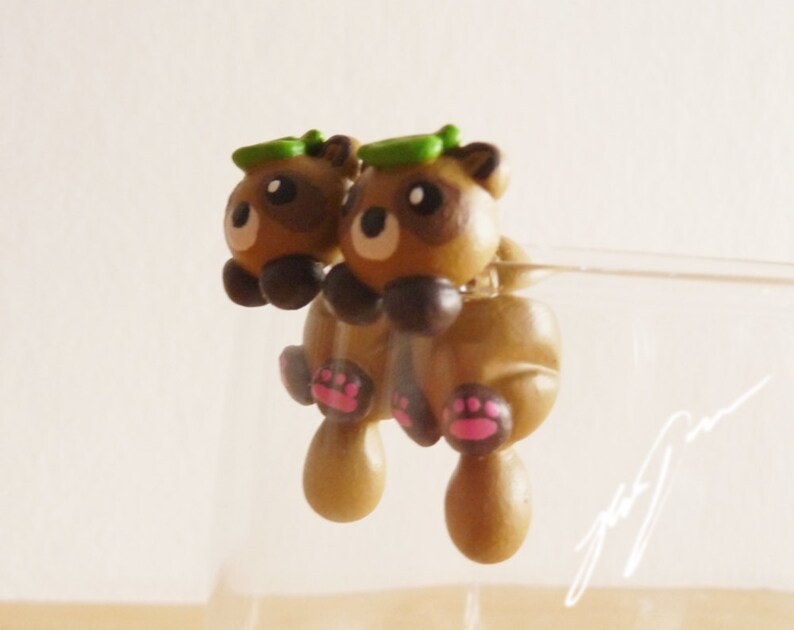jewelry Tanuki Earrings cute two part stud fake gauge