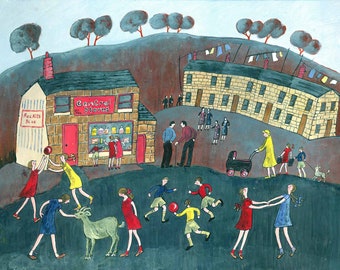 ONCE UPON a time nostalgic street scene by Welsh artist Muriel Williams