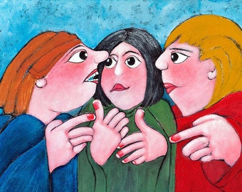 TALKING ABOUT the new neighbour funny picture of gossiping women by British artist Muriel Williams