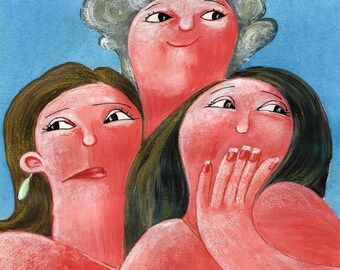 THREE WISE LADIES funny humorous picture by British artist Muriel Williams