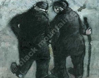 TWO OLD FRIENDS nostalgic picture of two old men by British artist Muriel Williams