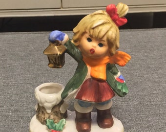 VINTAGE Girl w/ Lantern Candle Holder NAPCOWARE Japan NAPCO Figure Christmas Winter