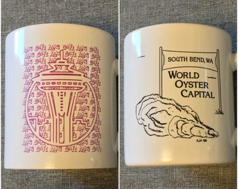 Vintage Pacific Northwest Mugs EUC chose Seattle Alki Cafe w/ Space Needle or South Bend World’s Largest Oyster EUC