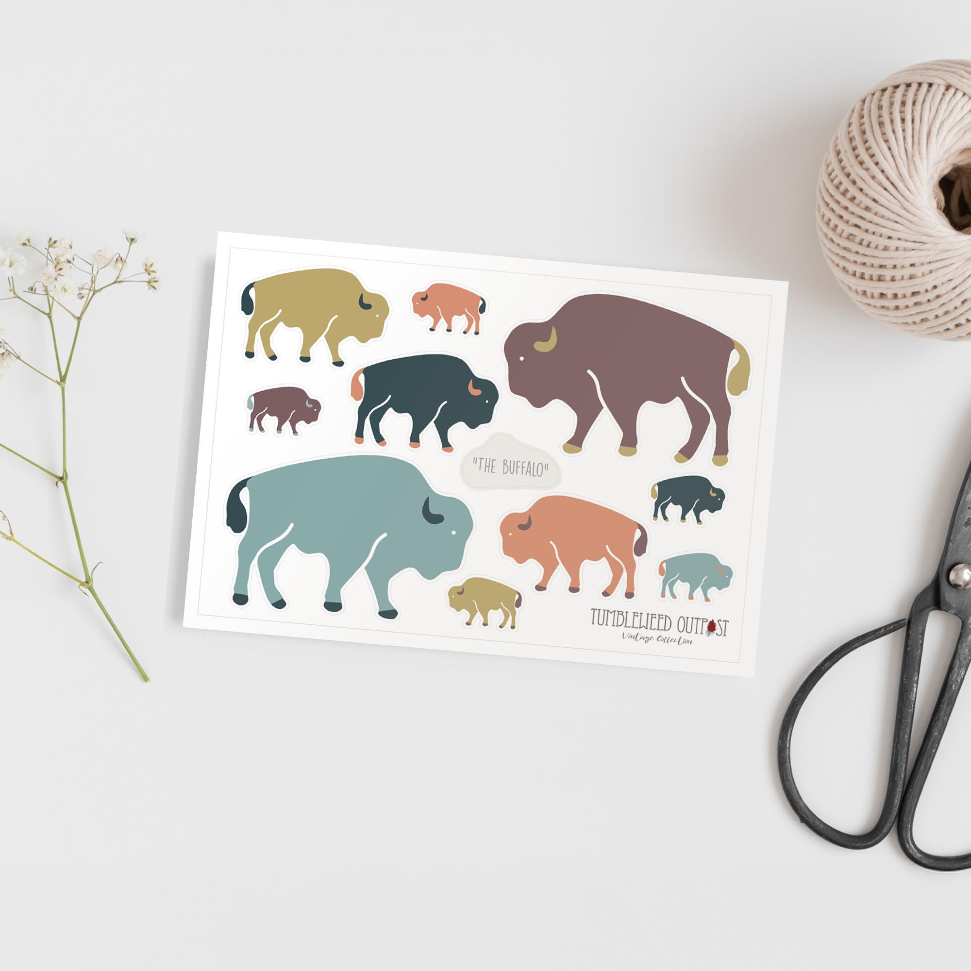 Buffalo Sticker Set: Vintage Style Animal Art Stickers for Journals ...