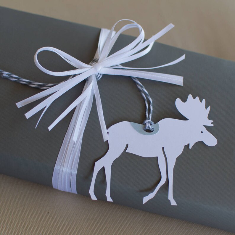 Moose Gift Tags Set of 8 White Moose Hang Tags Etsy