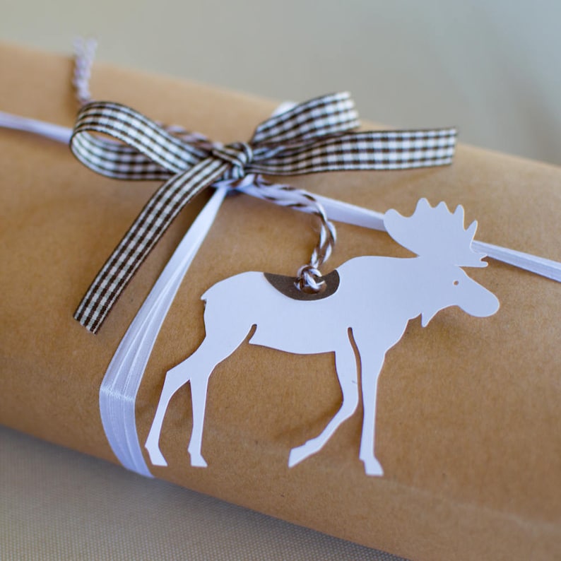 Moose Gift Tags Set of 8 White Moose Hang Tags Etsy