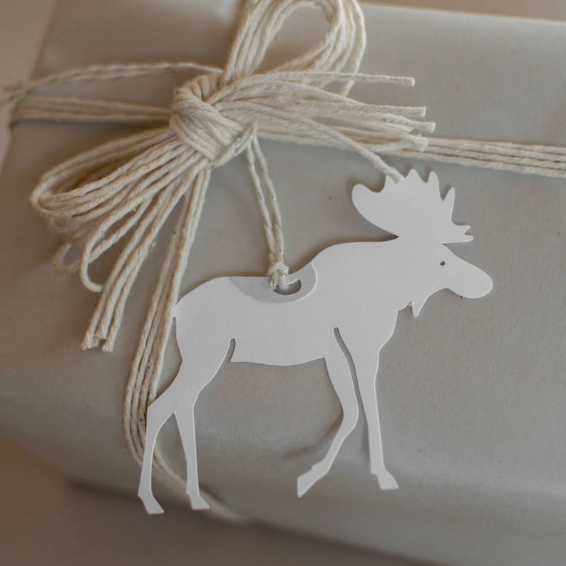 Moose Gift Tags Set of 8 White Moose Hang Tags Etsy