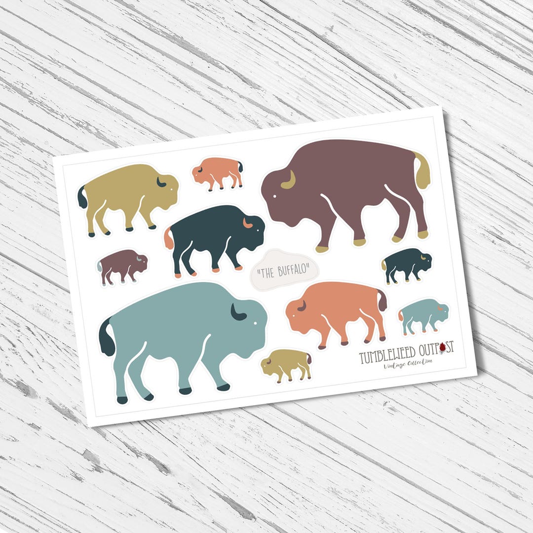 Buffalo Sticker Set: Vintage Style Animal Art Stickers for Journals ...