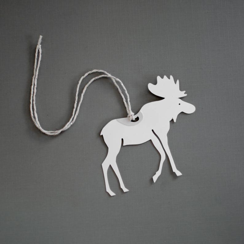 Moose Gift Tags Set of 8 White Moose Hang Tags Etsy