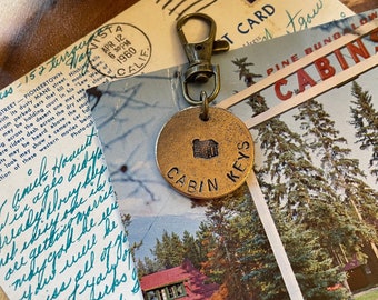 Cabin Key Tag Keychain ,Dad, Stamped Jewelry, Keychains For Guys, Gift For Him, Fathers Day Gift, Lake Life Gifts, Cabin Keys, Cabin Gift