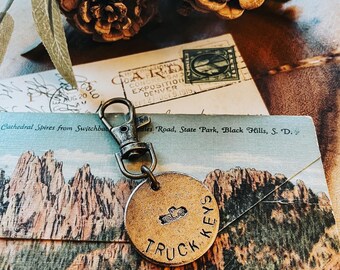 Truck Key Tag Keychain, Truck Hand Stamped Key Fob, Truck Clip For Dad, Truck Keys Keychain, Truck Gifts For Guys, Truck jewelry