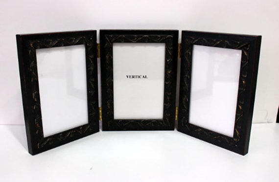 8x10 Black & Gold Double Hinged Horizontal Wood Photo Picture Frame New 