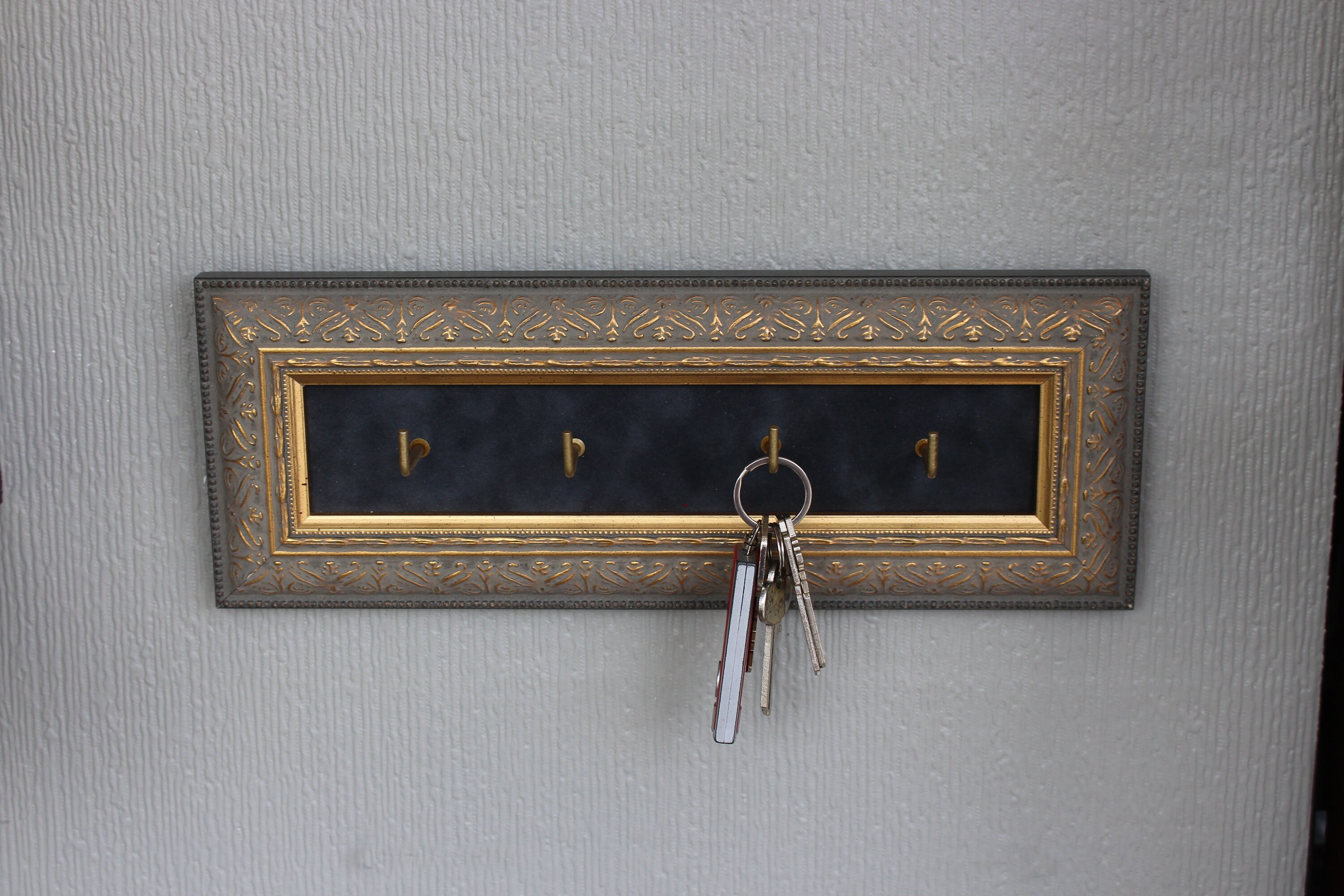 Ornate antique gold framed Key holder Suede Keyholder Etsy