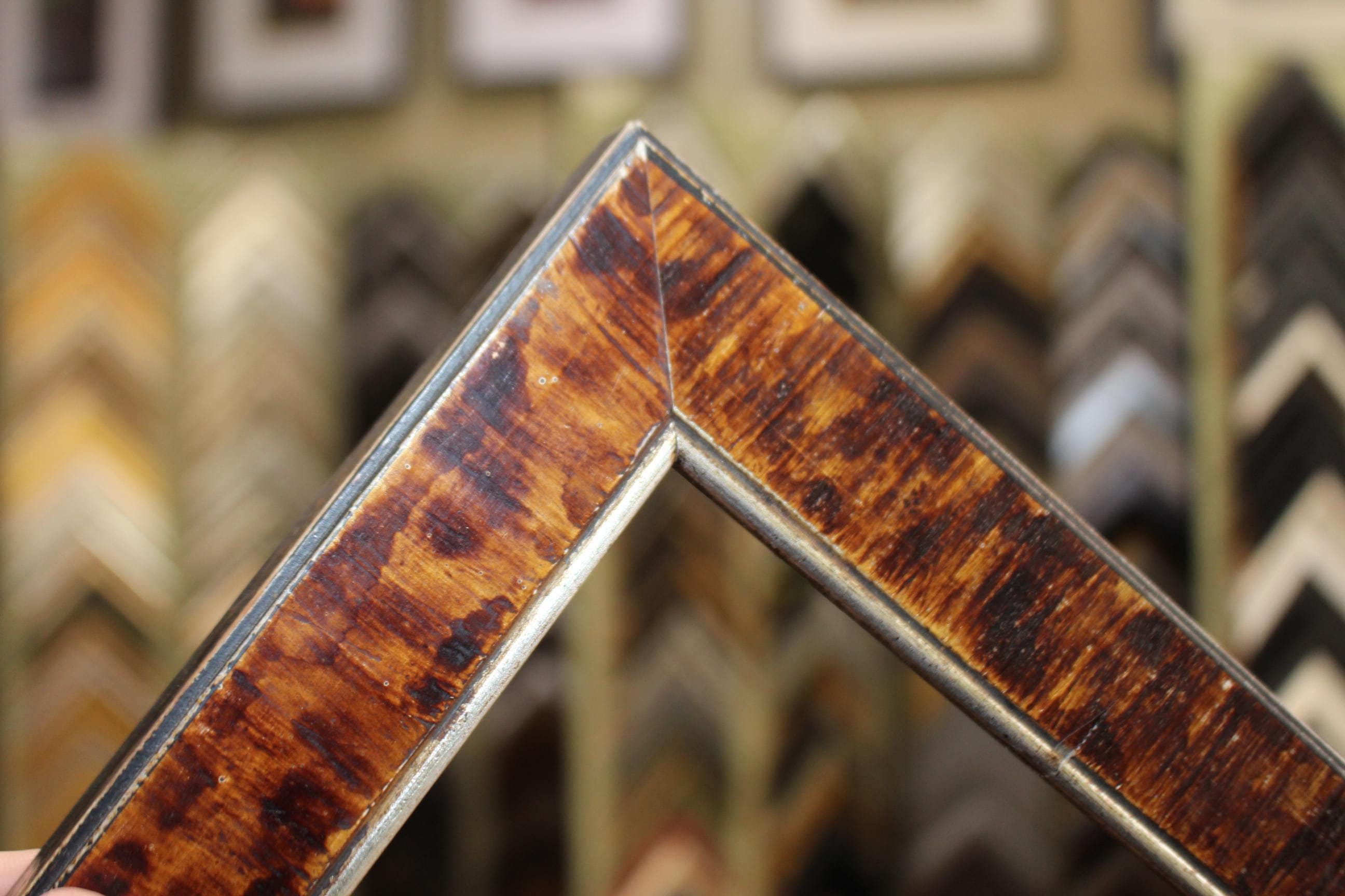Antique Simulated Tortoise Shell Frame Distressed Dark Brown