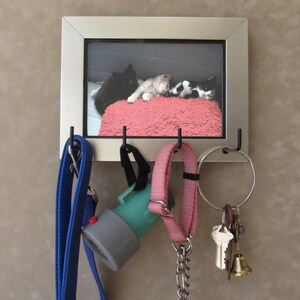 Pet Leash Holder, Brushed Silver Photo Frame, Memorial Key Holder image 2