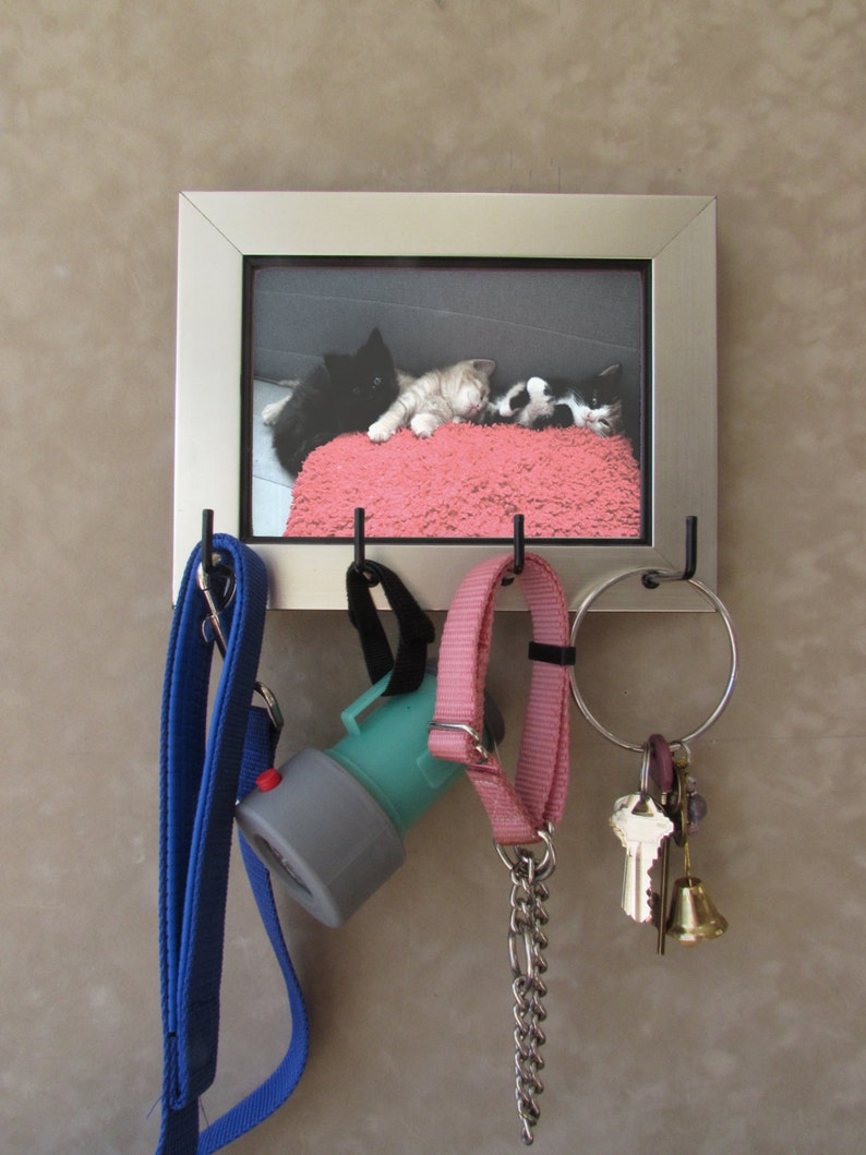 Pet Leash Holder, Brushed Silver Photo Frame, Memorial Key Holder image 2