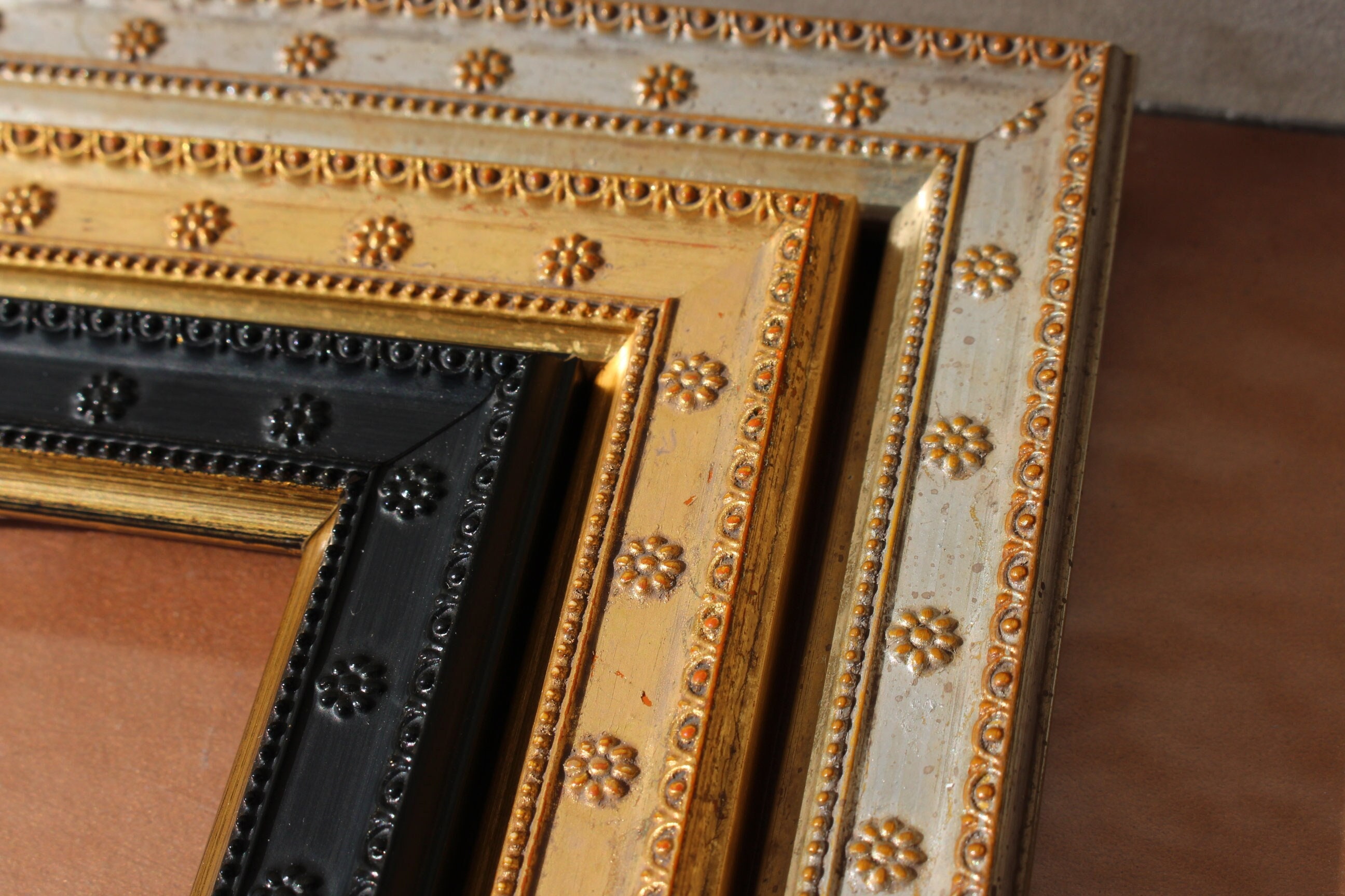 8 x 8 Deluxe Brass Gold Aluminum Contemporary Picture Frame, 4 x 4  Matted