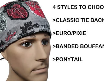 Heart anatomic Surgical SCRUB hat theatre cap anatomy sweatpad
