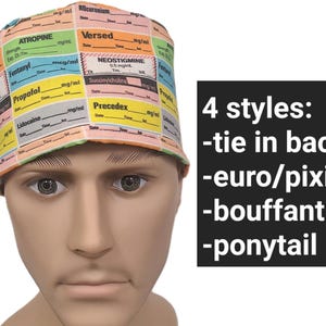 NUEVA TELA Etiquetas de medicamentos para anestesia Gorro quirúrgico Gorro de quirófano Protector de sudor para anatomía