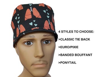 Lungs heart surgical scrub hat theatre cap heartbeats QRS complex pulmonary