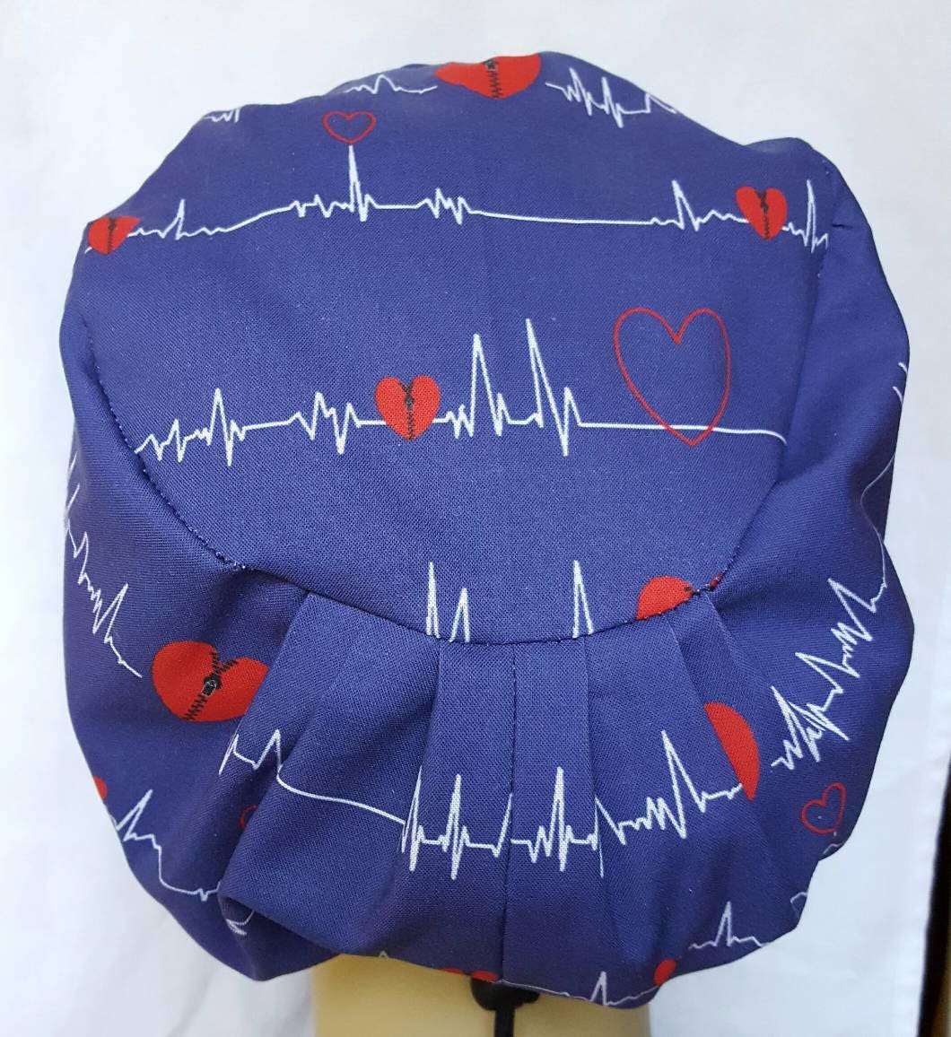 Zipper Open Heart EKG Surgical Scrub Hat Theatre Cap ECG QRS Etsy