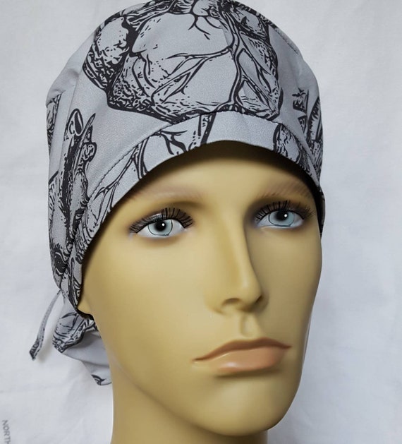Heart Surgical Scrub Hat Operating Room Hat Theatre Cap Cardiac Anatomy Ponytail