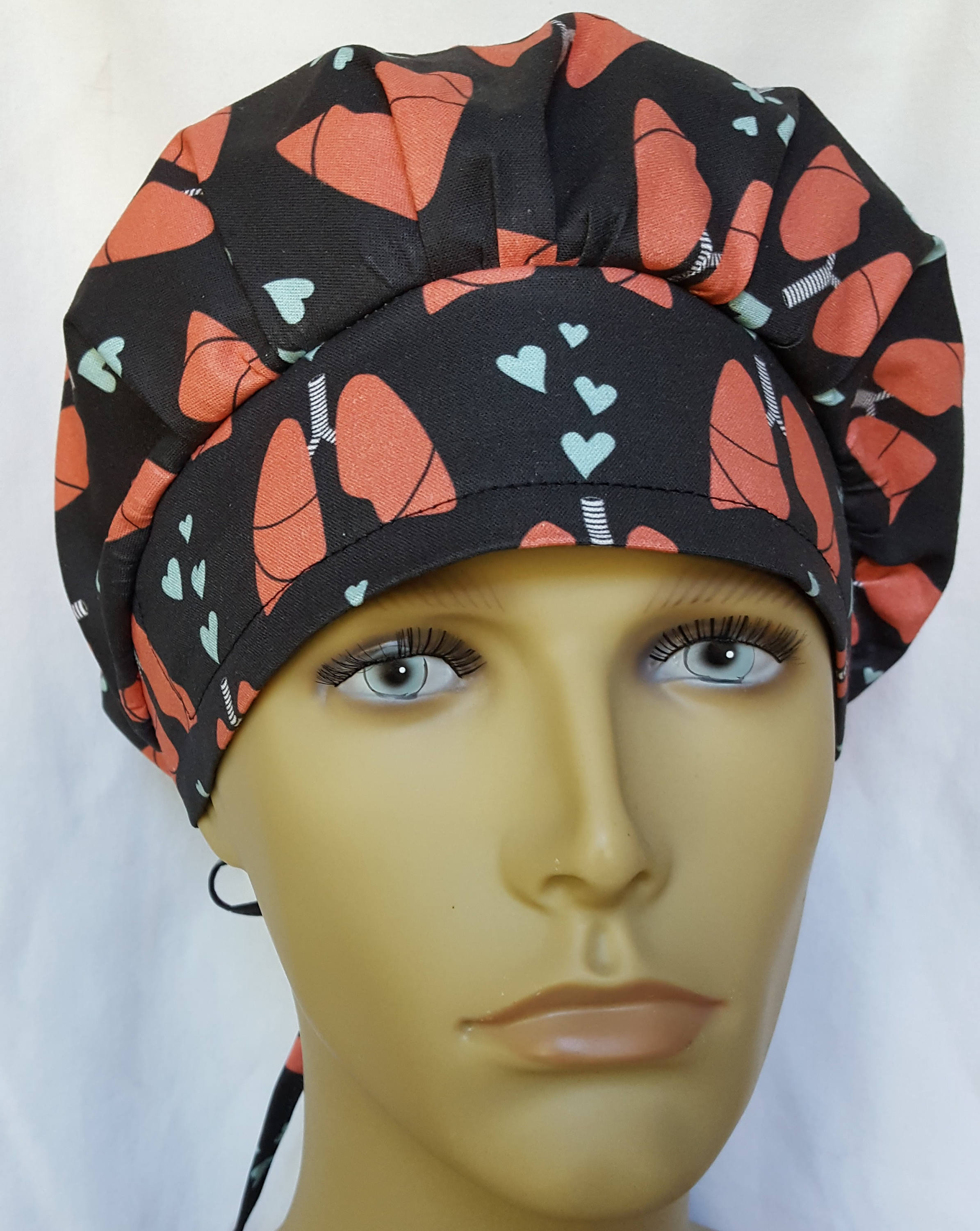 Lungs heart surgical scrub hat theatre cap heartbeats QRS complex pul…