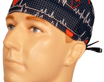 EKG scrub hat SURGICAL hat theatre cap ecg heartbeats qrs complex