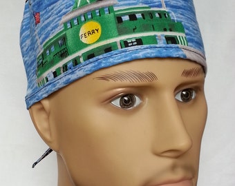 boats ferry ships MCDREAMY surgical scrub hat theatre cap tie in back
