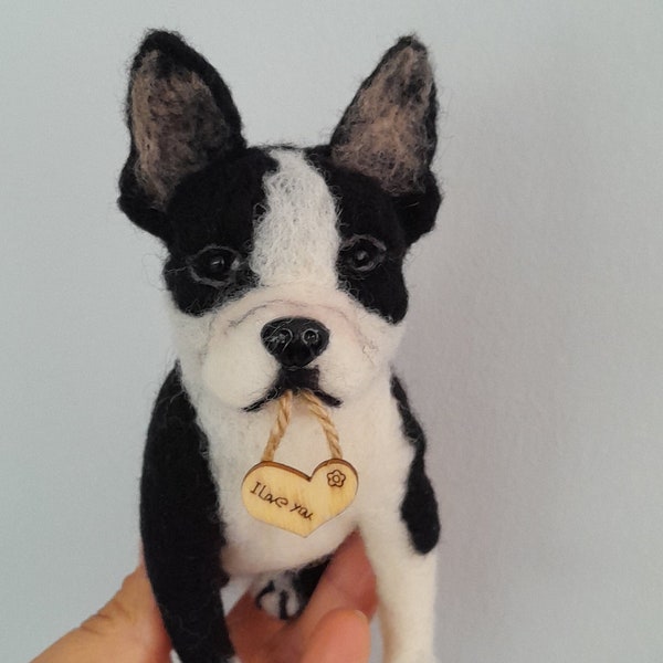 Needle felt Boston terrier Custom dog sculpture Boston terrier figurine Mini me Custom dog sculpture Dog replica Dog cloning Any dog breed