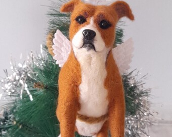 Adorno para árbol de Navidad para mascotas Figura de perro realista Adorno para árbol de perro personalizado Clonación de perro en fieltro con aguja Cualquier raza de perro con alas de ángel Regalo de recuerdo
