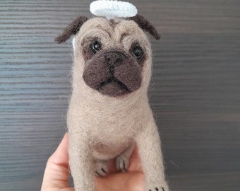 Nadel gefilzte Mops Hund Replik Erinnerung Geschenk Nadel gefilzte Katze Individuell Haustier Hund Gedenkskulptur Gefilzte Mops Miniatur Haustier Verlust Hund Figur